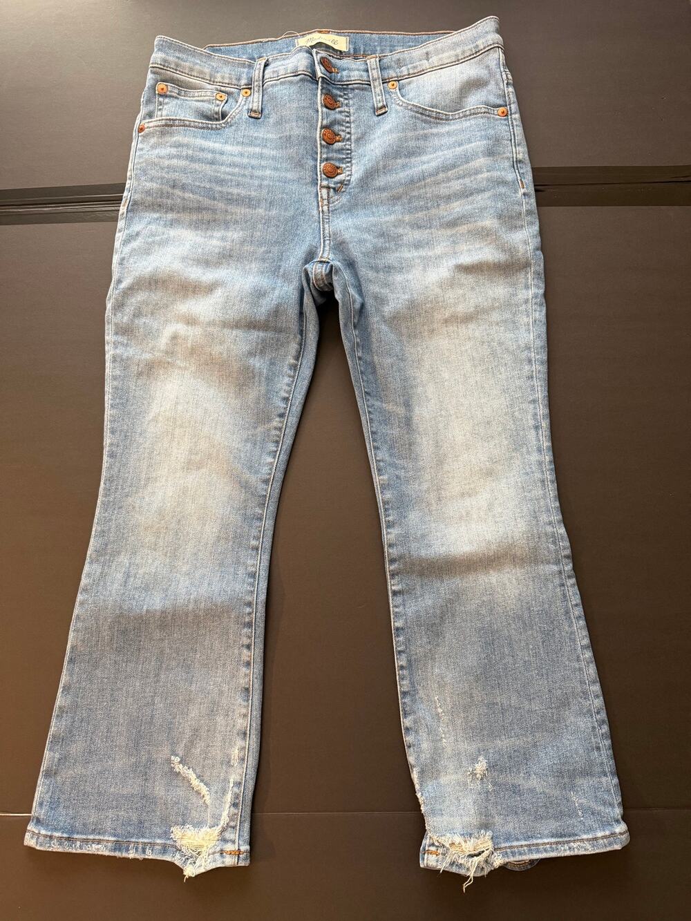 Madewell Cali Demi-Boot Button-Front Jeans Distressed Hem 29 Petite